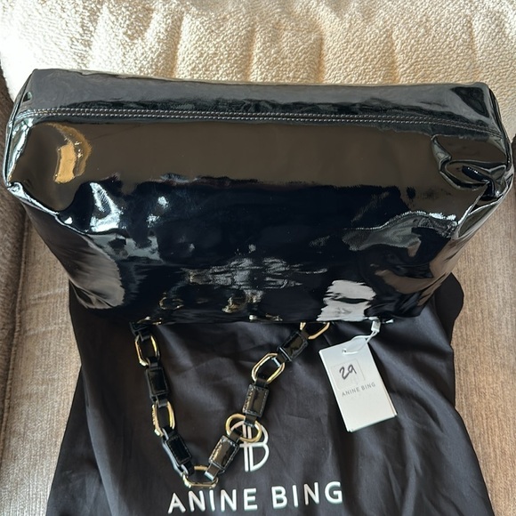 Anine Bing Kate black shoulder bag patent leather NWT and dust bag. - Picture 9 of 13